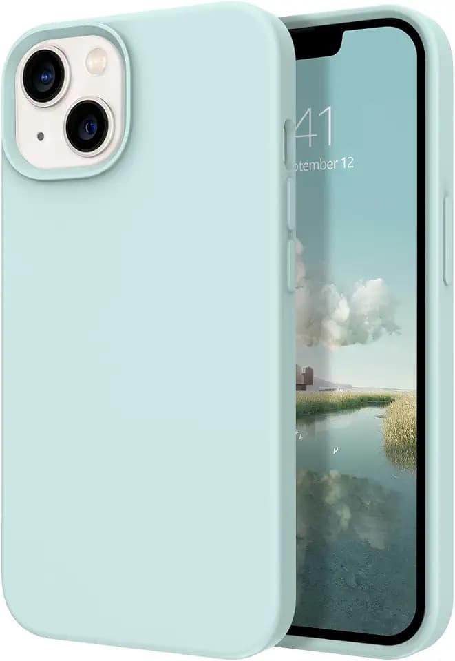 DOMAVER for iPhone 13 Case, Phone Case for iPhone 13 Liquid Silicone Soft Gel Rubber Microfiber Lining Cushion Cover Shockproof Protective-Light Green