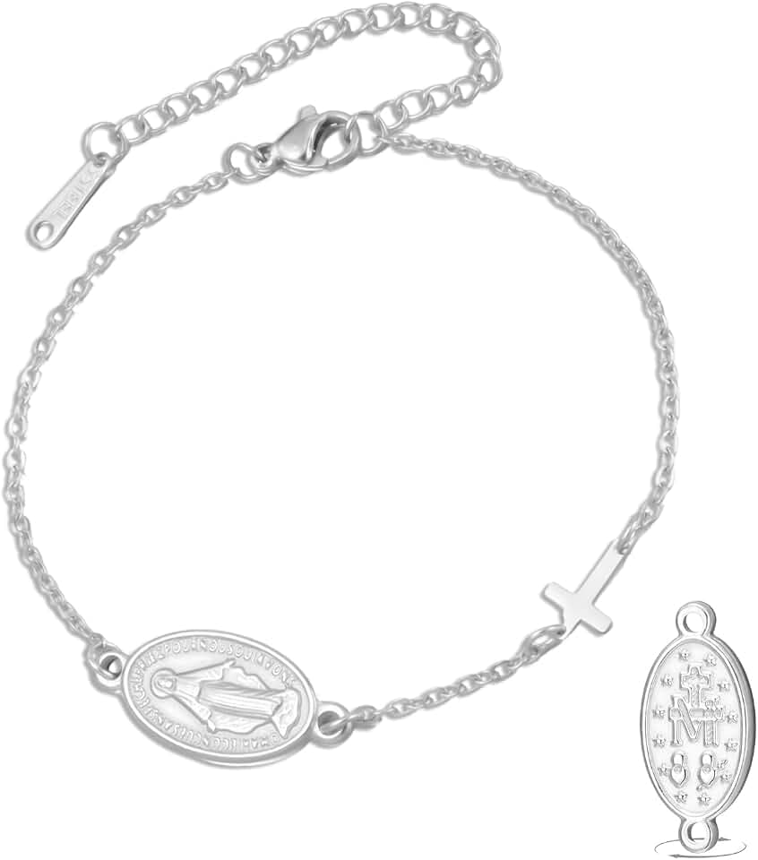 VASSAGO Jungfrau Maria Armband für Damen und Herren, doppelseitig Rosenkranz Armbandx wundertätige Medaille handgefertigt geflochtenes Seil katholisch christlich religiöser Schmuck Geschenk