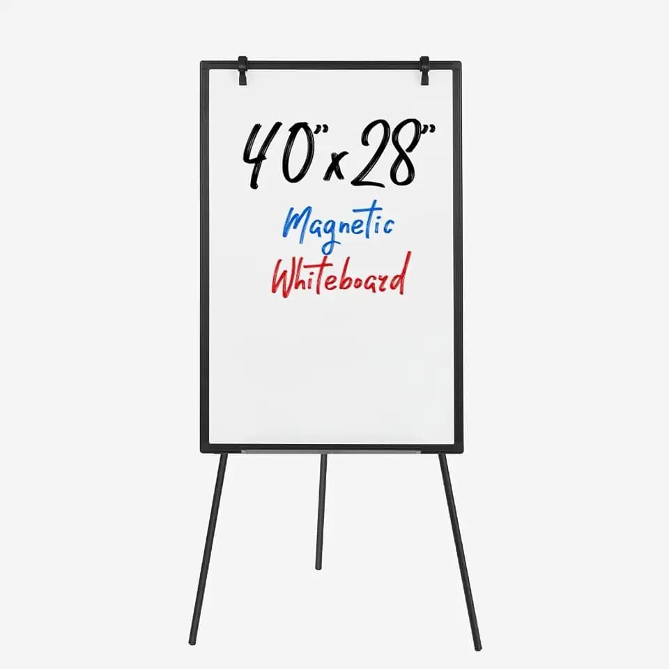 OLIXIS 40" x 28" Magnetic White Board with Stand, Standing Dry Erase Board, Whiteboard with 1 Dry Eraser & 2 Multicolor Markers & 4 Magnetic Pins, Aluminium Frame for Home, School, Office, Black