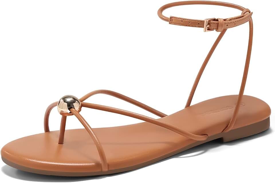 Coutgo Womens Strappy Flat Sandals Open Toe Flip Flops Sandals Ankle Strap Summer Beach Shoes