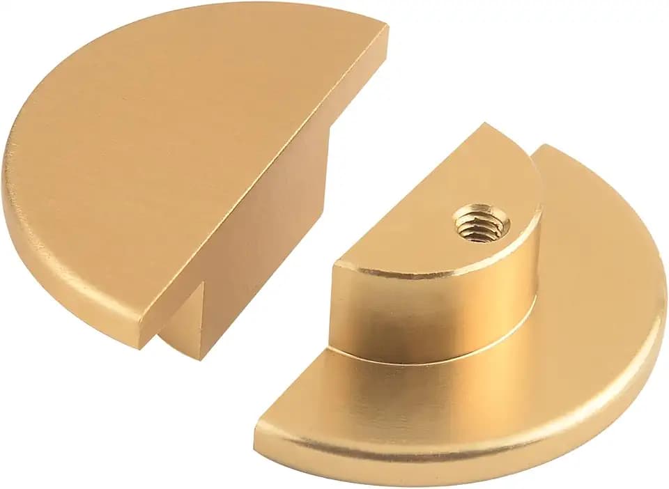 6 Pack Brushed Brass Gold Cabinet Handles Half Moon Knobs Dresser Pulls and Knobs Drawers Small Knob Single Hole Pulls Semi Circle Copper Color