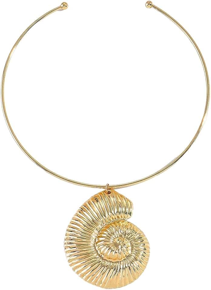 Conch Shell Open Collar Necklace for Women, Marine Sea Witch Shell Pendant Choker, Summer Beach Party Costume Accessory for Ocean Theme Jewelry Gifts