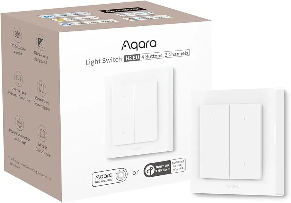 Aqara Lichtschalter H2 EU (2-in-1 Neutral, 4 Tasten 2 Kanäle),Thread/Zigbee
