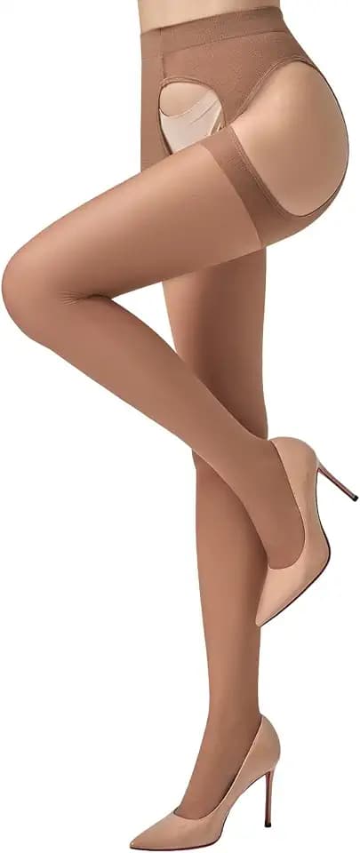 MANZI Suspender Tights for Women Sheer Garter Pantyhose Faux Lingerie Thigh High Stockings