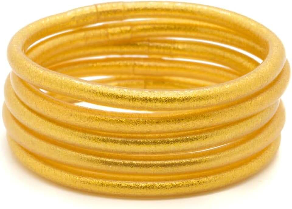Generisch MAJALE Flexibles und leichtes buddhistisches Armband - Glücksbringer- und Schutzgeschenk - 3 oder 5 Blattgoldsstilsarmbänder Set (5 Stücke, golden-S)