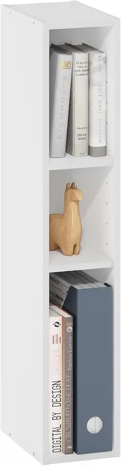 Furinno Fulda 3-stöckiges schmales Bücherregal, 15 cm breit, Weiß