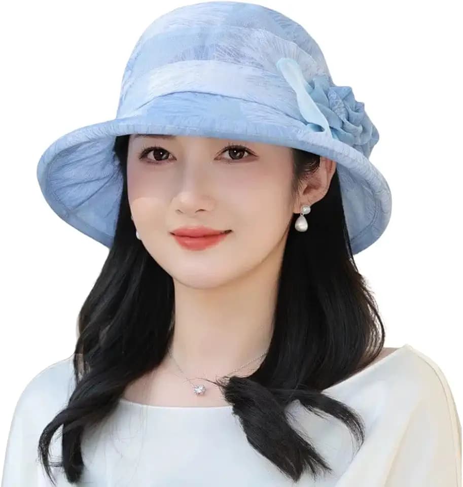 Women Sun Bucket Hat Organza Floral Tea Party Church Dress Derby Wedding Hats
