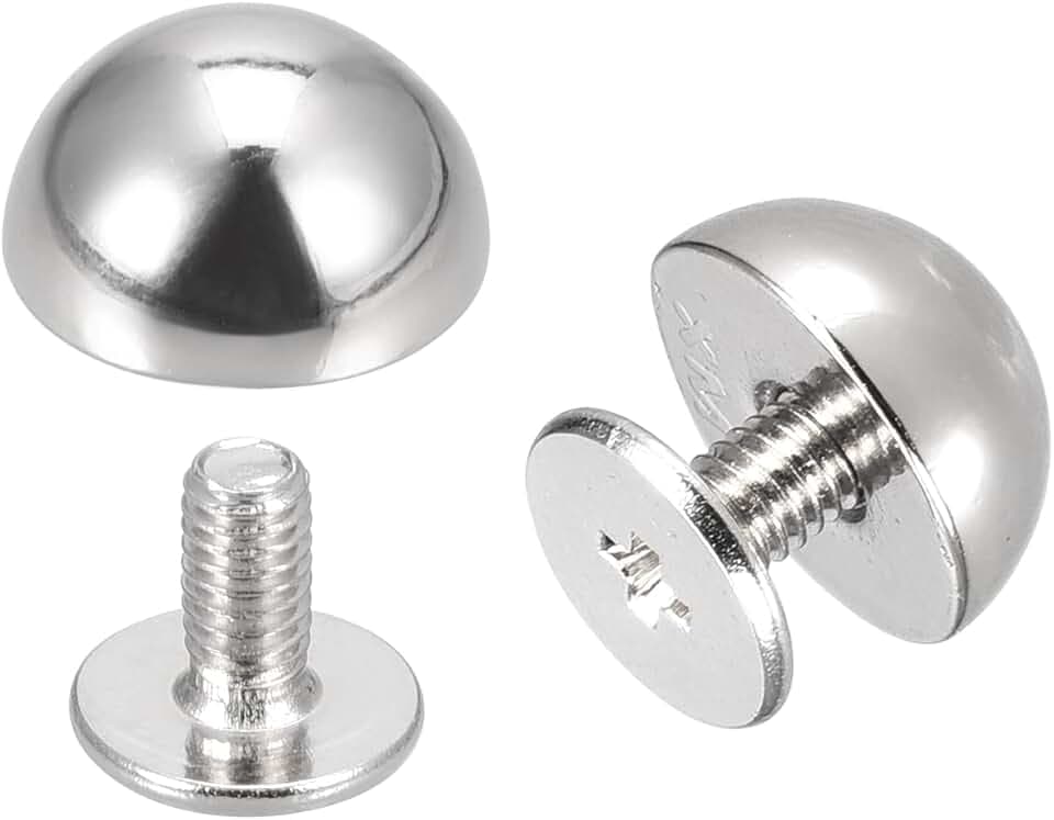 sourcing map 20 Sätze 10x6mm Runde Nieten Taschenfüße Pilznieten Metallnieten Nieten mit Schraubverschluss, Solide Rundkopf Ledernieten Schraubnieten Hohlrundkopf Ledernieten Silber