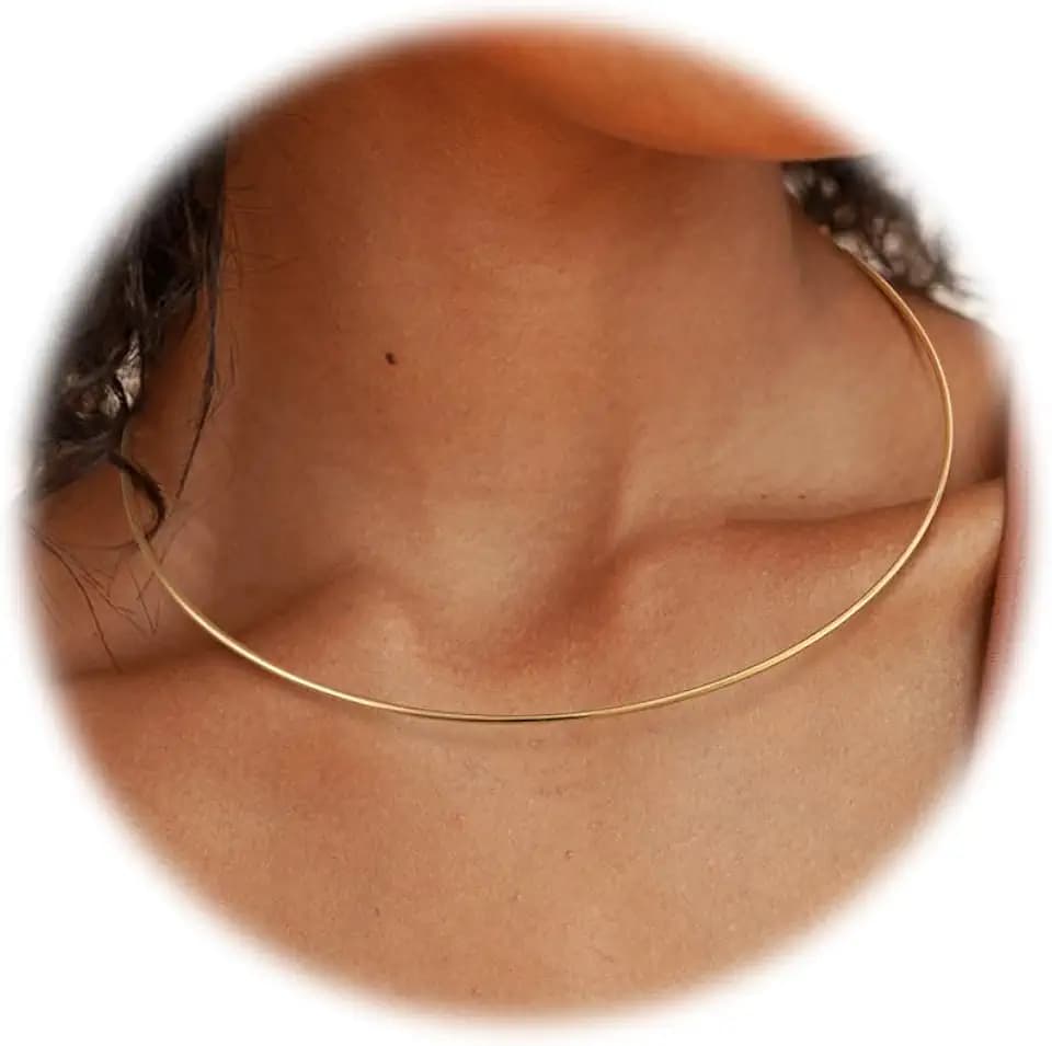Sanfenly Choker Collar for Women 14K Gold Plated Silver Stainless Steel Metal Collar Choker Necklace Statement Open Cuff Bangle Necklace for Women