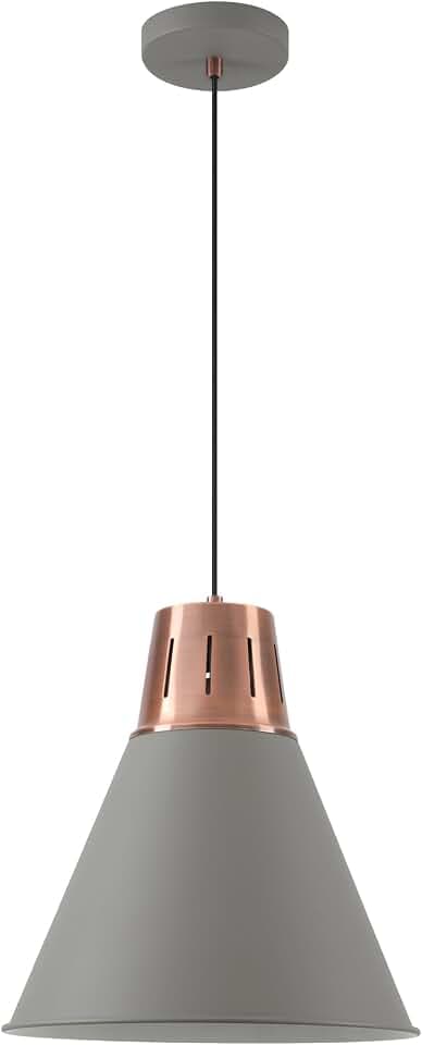 GTV - Pendelleuchte GIANNI Hängelampe Deckenlampe E27 grau/gold Metall Lampenschirm 32 cm höhenverstellbar Esszimmer Wohnzimmer Küche modern skandinavisch