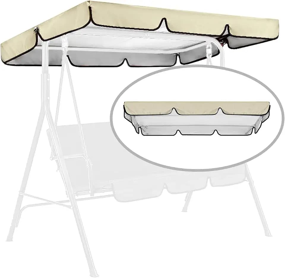 Swing Canopy Replacement for Outdoor Patio Swing Chair 2/3 Seater Waterproof Porch Swing Seat Canopy Cover Garden Hammock Top Cover for Seat Furniture, Canopy only (Beige, 65x45×5.9 Inch)