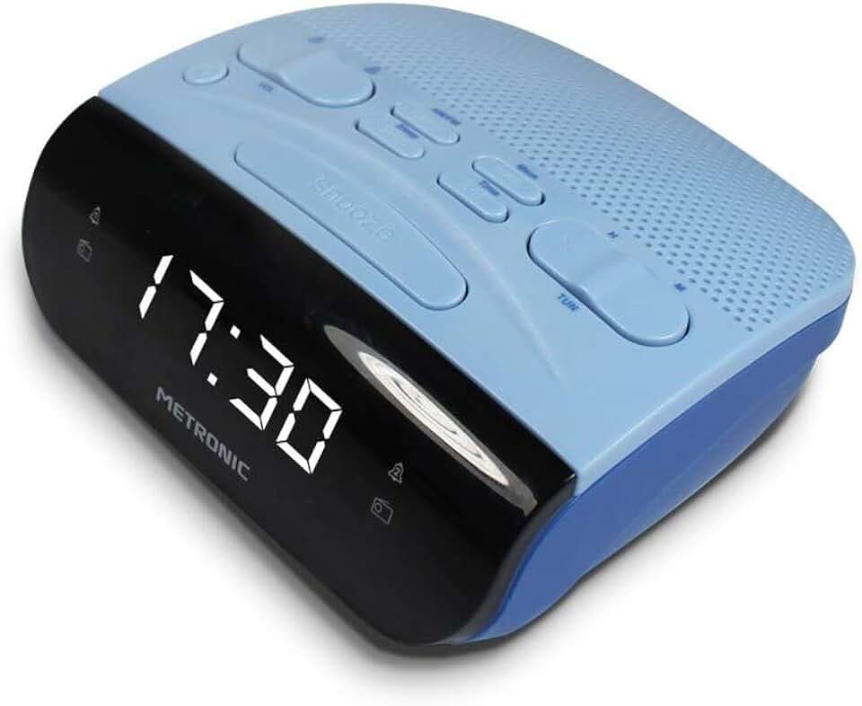Metronic 477033 Uhrenradio - Radiowecker FM Radio Duo Colors LED Anzeige Blau/Schwarz