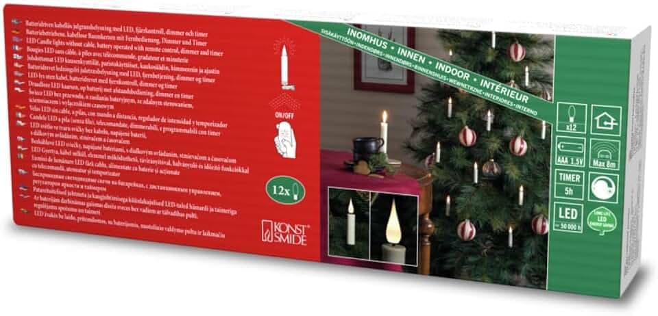 Konstsmide LED Baumbeleuchtung, 12 kabellose Baumkerzen mit Clip, inkl.Fernbedienung, Funktionen: Blinken, 5h Timer, batteriebetrieben, Innen, 0,6W, Batterie: 12 x AAA 1,5V (exkl.) + 2 AAA - 1911-210