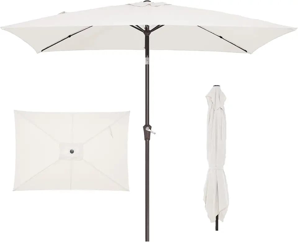 JEAREY 6.5 x 10 ft Rectangular Patio Umbrella w/Crank, Cream White