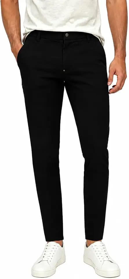 Plaid&Plain Men's Stretchy Skinny Fit Chino Pants Slim Tapered Khaki Pants