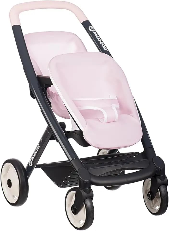 Smoby - Maxi-Cosi Zwillings-Puppenwagen - für 2 Puppen bis 42 cm (Nicht enthalten) - frei drehbare Vorderräder, Stauraumkorb - für Kinder ab 3 Jahren - Stabiler Metallrahmen, produziert in Spanien