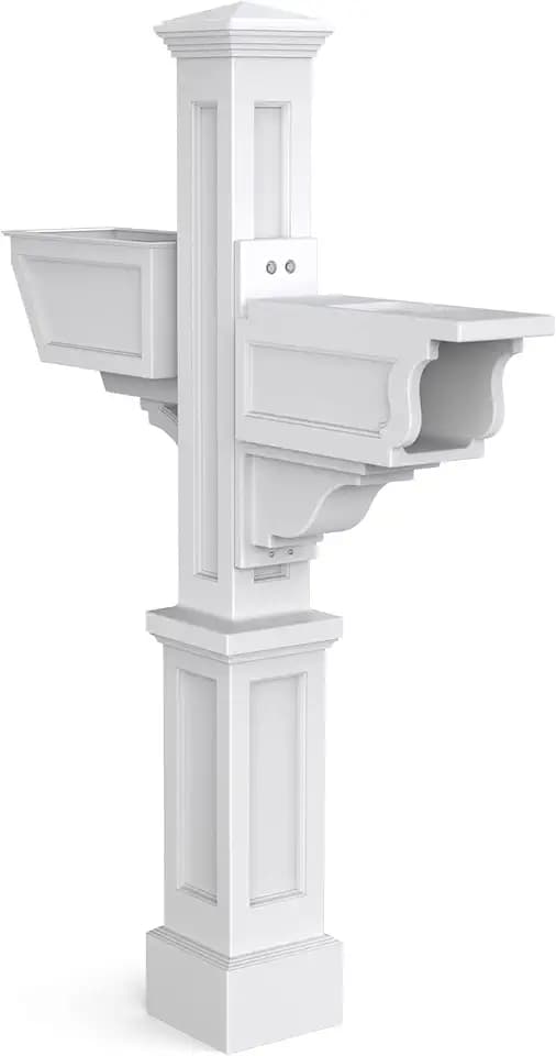 Mayne Signature Decorative Mail Post with Newspaper Holder & Planter, White