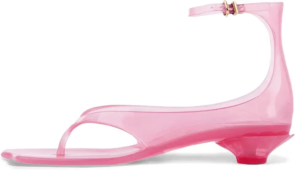 KISSASA Jelly Heels Sandals Flip Flop Jelly Kitten Heel Thong Summer Shoes