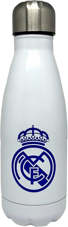 CYPBRANDS Real Madrid Wasserflasche aus Stahl, Kanister, Trinkflasche, luftdichter Verschluss, 550 ml, Weiß, offizielles Produkt