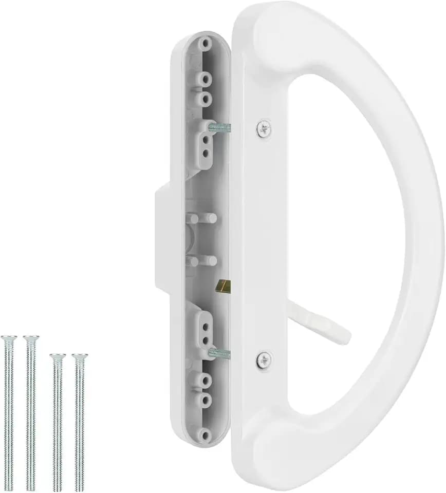 HILLMASTER Patio Sliding Glass Door Handle Replacement Set Mortise Style Reversible Design Non-keyed Sliding Patio Door Handles, White Diecast Finish Fits 3-15/16” Screw Hole Spacing