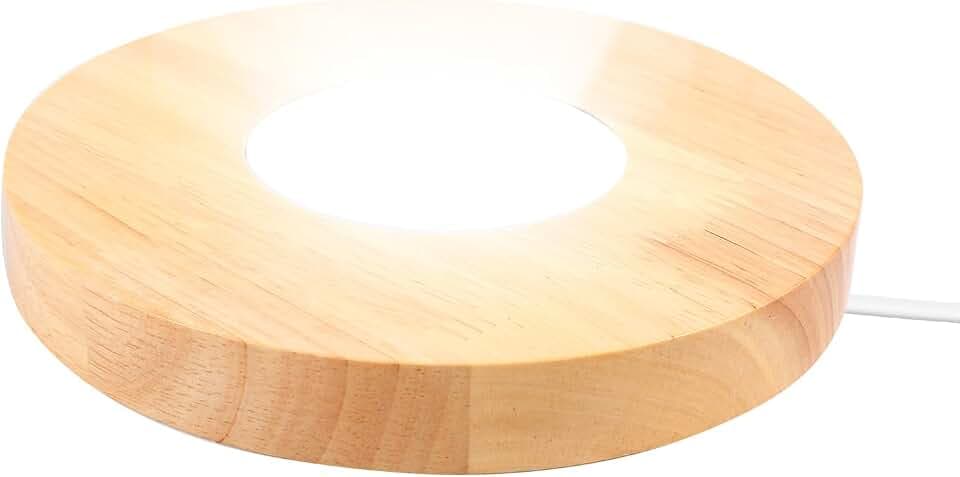 5.9 Inch Wood LED Light Base, Crystal Display Stand with 3 Light Modes and 10-Level Dimming for Acrylic, Crystal, Night Light, Glass Resin Art