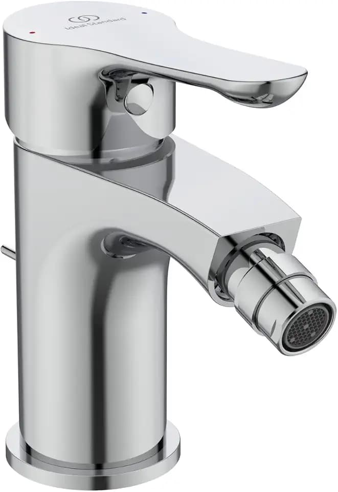 Ideal Standard Alpha Bidetarmatur, Auslaufhöhe 70 mm, wassersparende Bidet-Handbrause mit Ablaufgarnitur, leichte Reinigung, verstellbarer Auslauf – Chrom (50 x 145 x 131 mm)