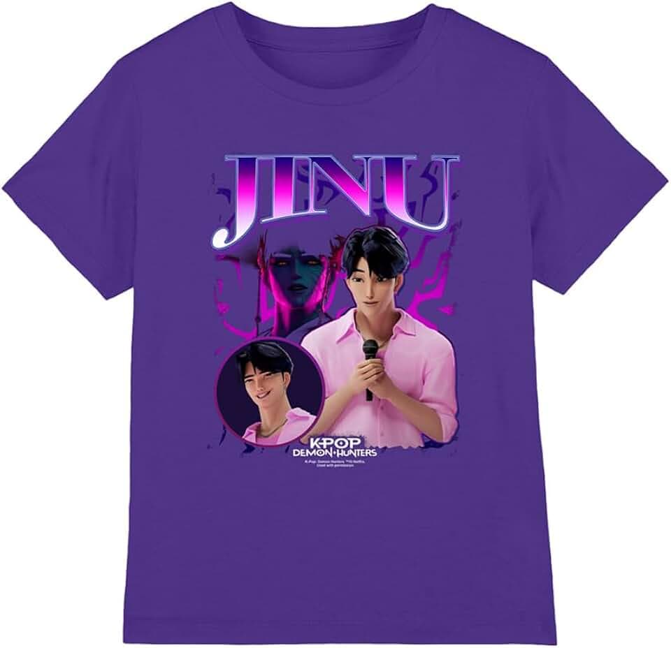 KPop Demon Hunters Unisex Kinder Kpop Demon Hunters Jinu Bootleg Kids T Shirt, Purple T-Shirt (1er Pack)