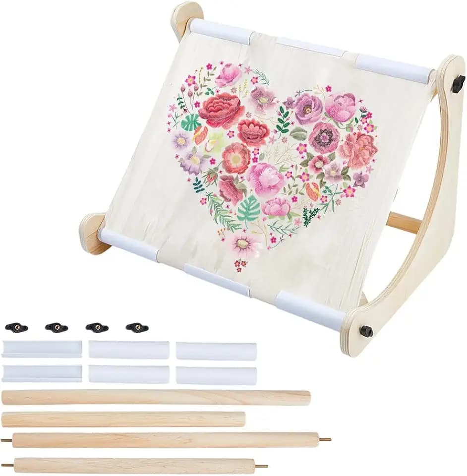 DICOSMETIC 1 Set Adjustable Embroidery Table Stand Holder Cross Stitch Hoop Stand Wood Hands-Free Embroidery Frame Holder for Lap or Table Top Stitching Sewing Supplies