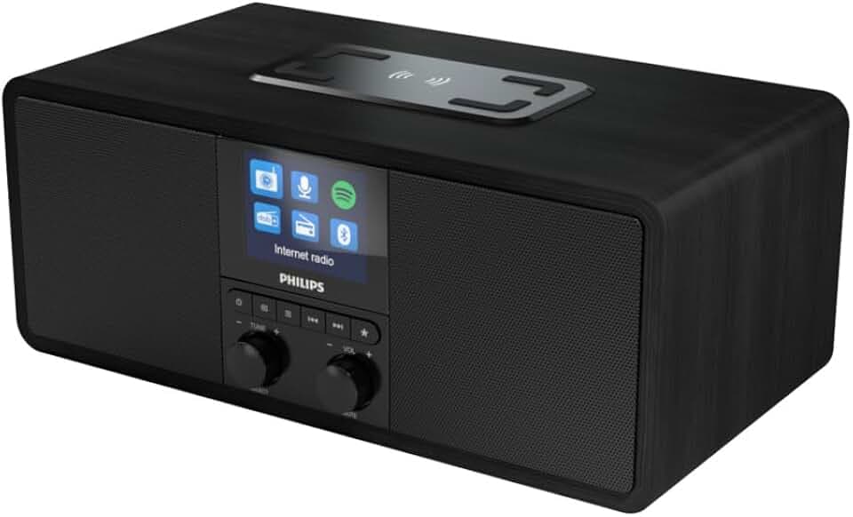 Philips R8805/10 Internetradio mit DAB+ & UKW | Spotify Connect & Bluetooth Streaming | Kabelloses Qi-Ladepad & USB-Anschluss | Wecker & Sleeptimer