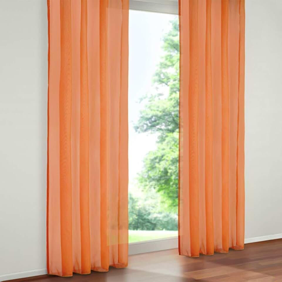 SIMPVALE 2 Stücks Voile Vorhänge zu Gürtelschlaufe transparent Vorhänge Fenster Balkon aus,Orange,140x245cm