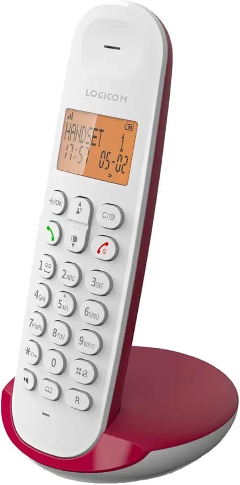 Logicom ILOA 150 DECT Schnurlostelefon – Freisprechfunktion – Großes 4-Zeilen Display – 300 m Reichweite – 7h Gesprächszeit – 90h Standby – Himbeere