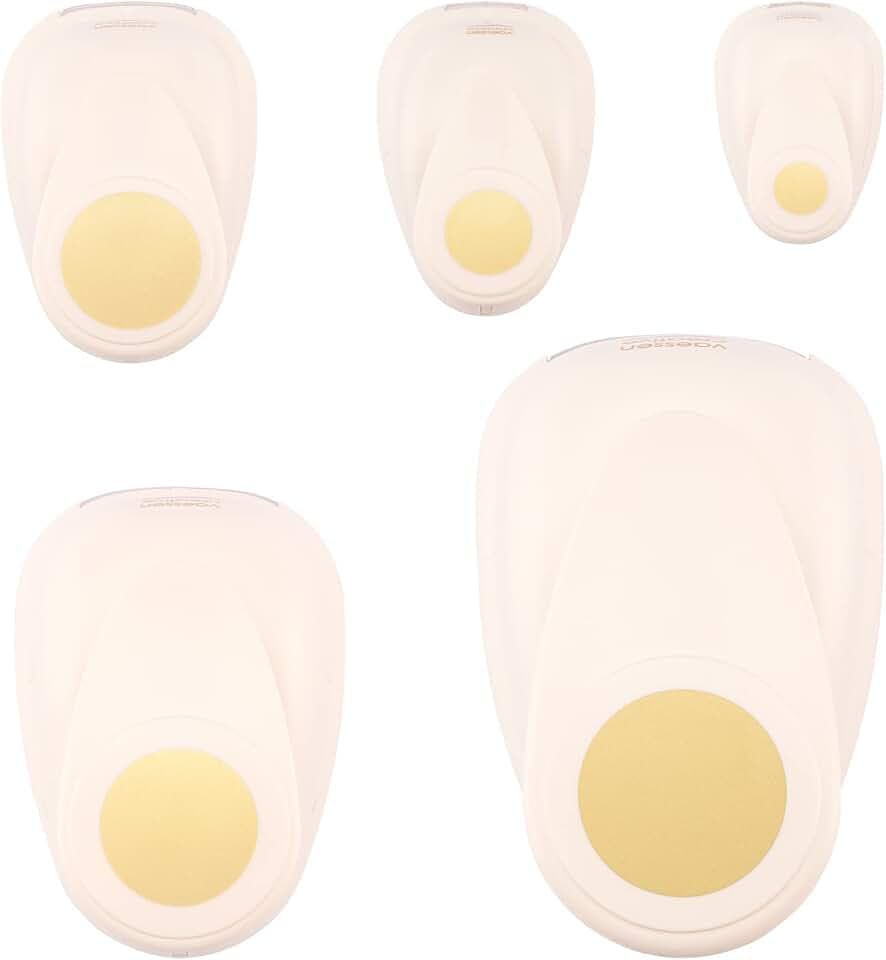 Vaessen Creative Stanzer Set, Motivstanzer Mit 5 Kreisen in verschiedenen Größen, 0,95 cm - 5 cm, 5 Stück, bis zu 250 g/m², zum Basteln Mit Papier Und Scrapbooking, Weiß-gold