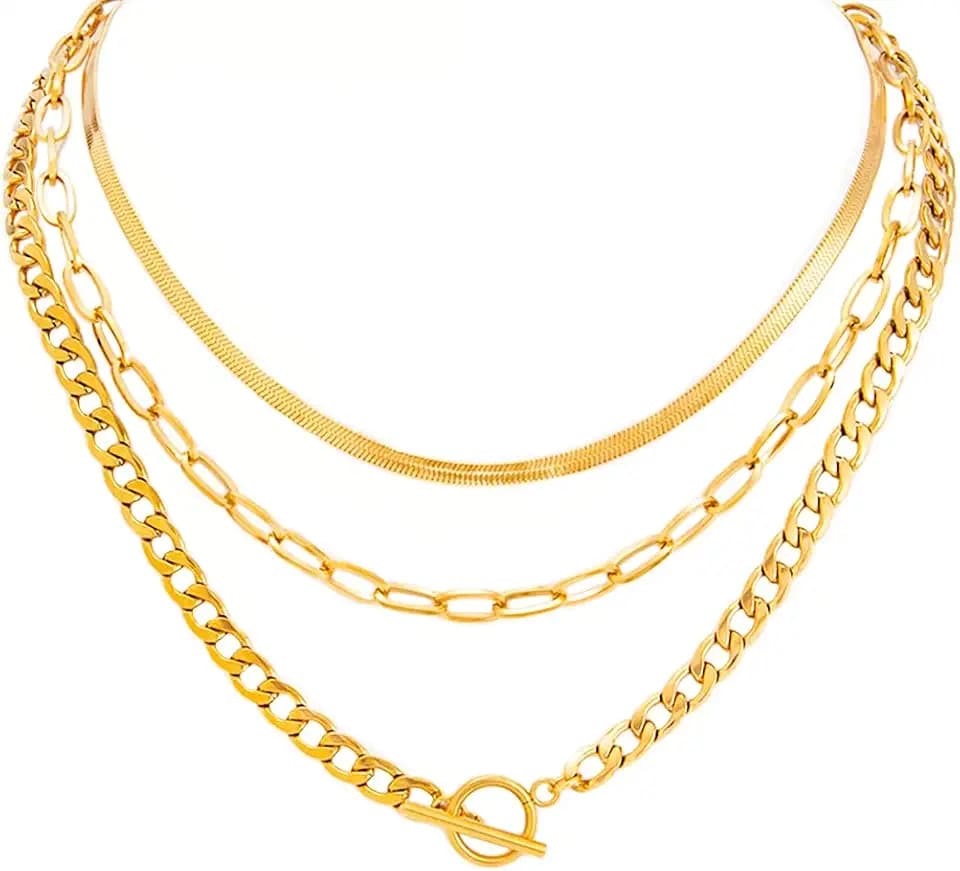 Layered Silver Chain Necklace for Women Chunky Stainless Steel Chains Necklaces Trendy Cuban Link Paperclip Chain Toggle Clasp Choker Necklace Stack Set Jewelry