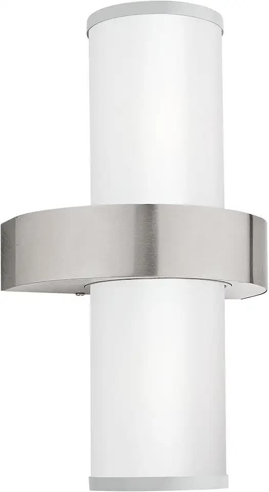 EGLO Außen-Wandlampe Beverly, 2 flammige Außenleuchte | Wandleuchte aus Edelstahl in Silber und Glas in Weiß satiniert, E27 Fassung, IP44