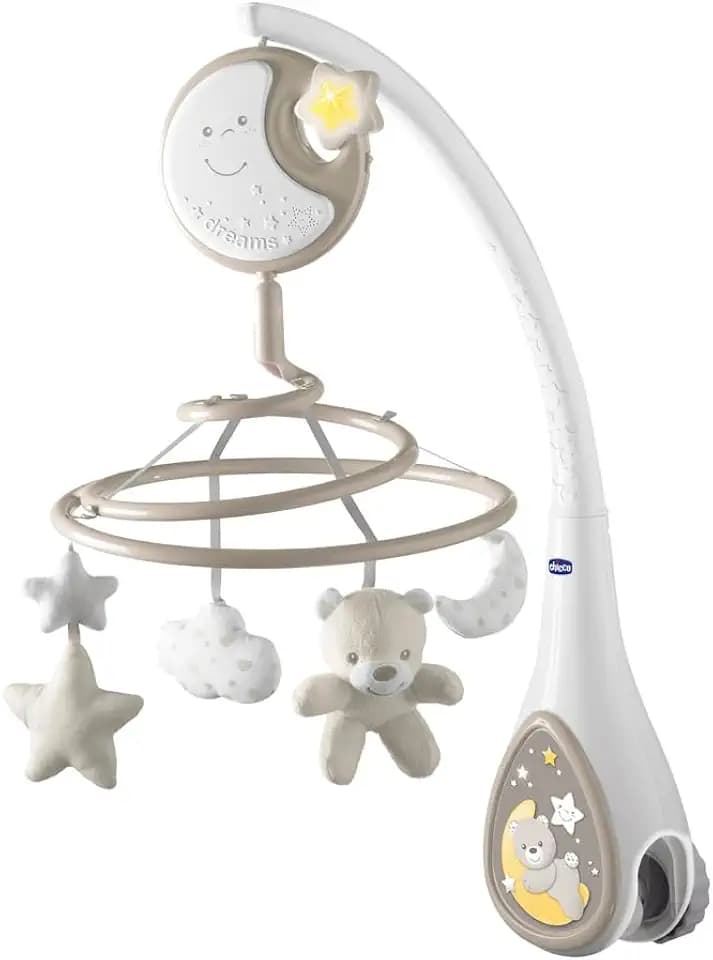 Chicco Next2Dreams 3-in-1-Baby-Mobile mit elektronischer Spieluhr für Wiege und Kinderbett, kompatibel mit Chicco Next2Me-Wiege, mit Soundeffekten, sanftem Lichtprojektor, Musik – 0+ Monate, Beige