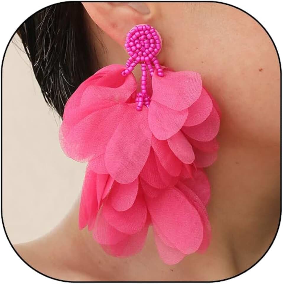 Boho Flower Dangle Drop Earrings for Women Vintage Long Handmade Floral Earrings Big Flower Tassel Dangling Earrings Wedding Party Ear Jewelry Gifts