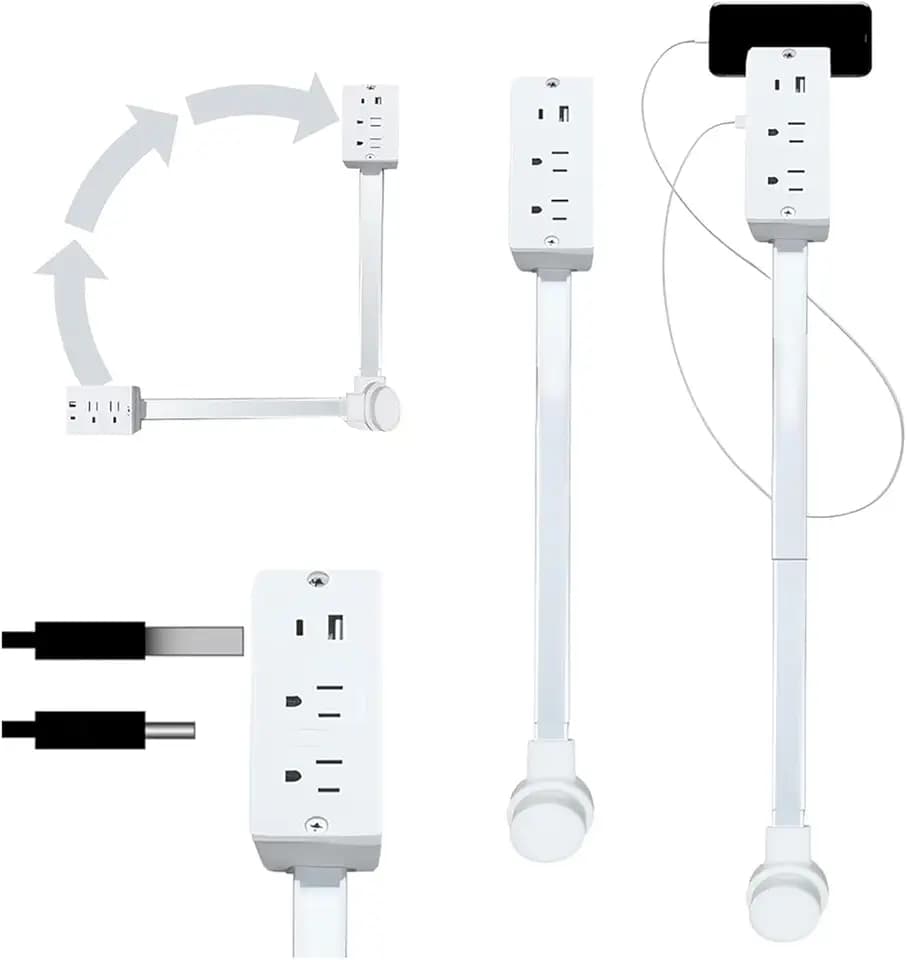 Rotating Outlet Extender Features USB-A, USB-C, and 2 Ac Outlets, Regleta De Enchufes Multiples Extends 22-28, 180° Swivel, Electrical Outlets for Behind Couches(1pc)