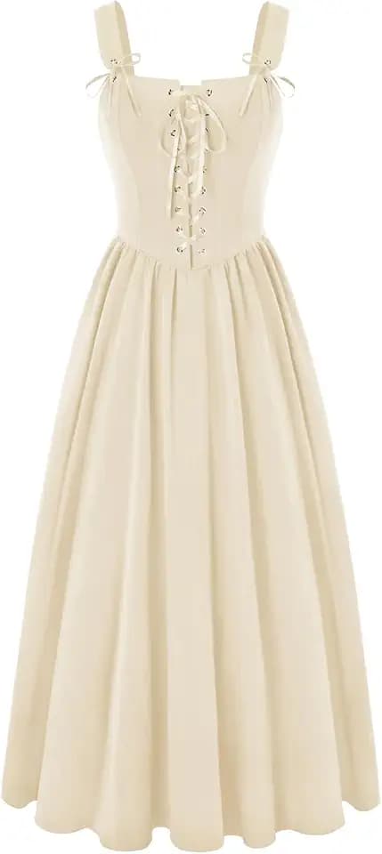 SCARLET DARKNESS Damen Renaissance Korsett Kleid Ärmellos mit Schnürung Gesmokt Mittelalter Maxikleid