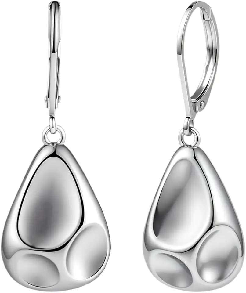 Silver Hammered Earrings for Women Teardrop Leverback Earrings Hypoallergenic Dangle Earrings for Women Silver Trendy Earrings Jewelry