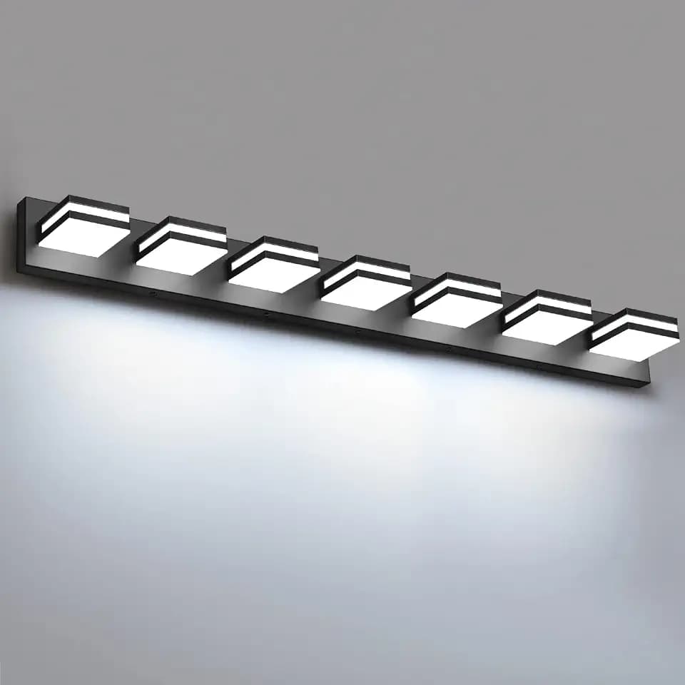 IZORRO LED Modern Bathroom Lights Fixtures(7-Light,Dimmable,360°Rotate),Matte Black Acrylic Wall Lighting,Vanity Lights for Bathroom Over Mirror - 6000k 40In （No Assembly Required）