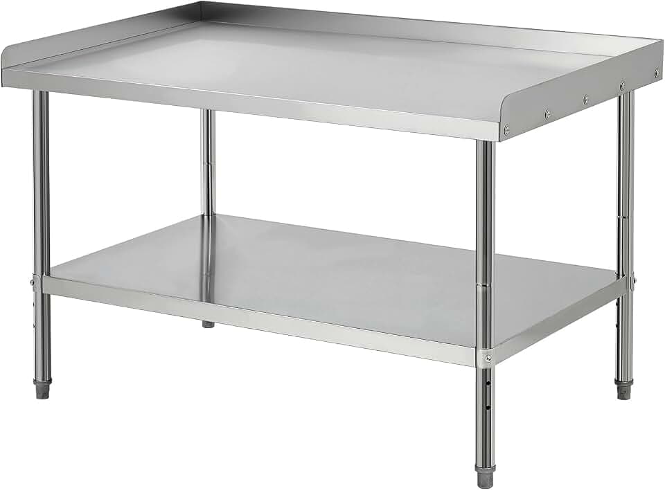 Equipment Grill Stand Table 48x30x30 Inch Stainless Steel NSF Certified 400 Lbs Capacity with Adjustable Legs, 2" Edge Baffle, for Hotel, Home, Commercial Restaurant Kitchen