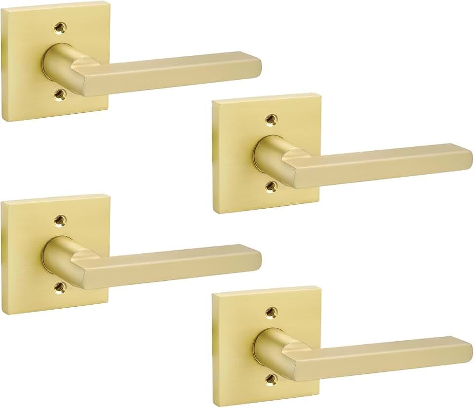 Goldenwarm Brushed Gold Dummy Door Handles, No-Turning Doors 4 Pieces