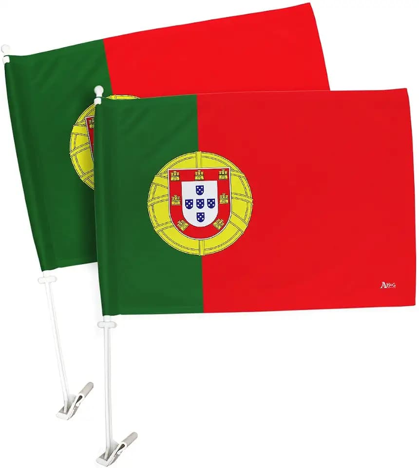 World Cup 2022 Portugal Car Flag 2 PCS Bandera Para Carros Auto Decorations Small Banner For Window Decor Clip Pole Accessories FIFA Sports Fans Outdoor Football Soccer Portuguese Gifts Made In USA