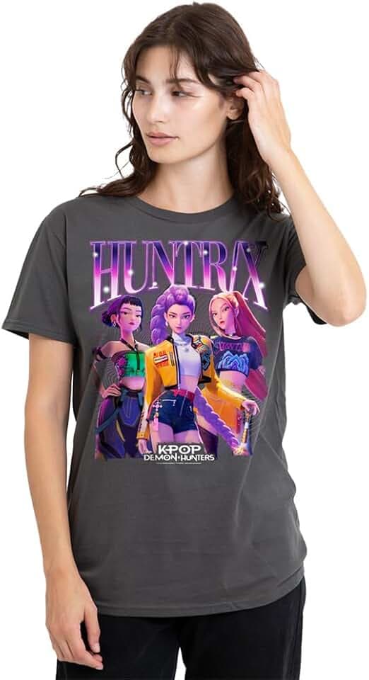 KPop Demon Hunters Damen Kpop Demon Hunters Huntrix Bootleg Ladies T Shirt, Charcoal T-Shirt (1er Pack)