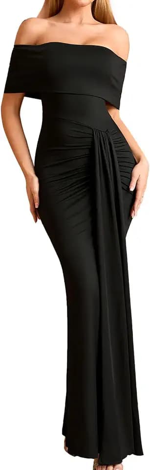 GLNEGE Off the Shoulder Formal Wedding Guest Cocktail Maxi Dress