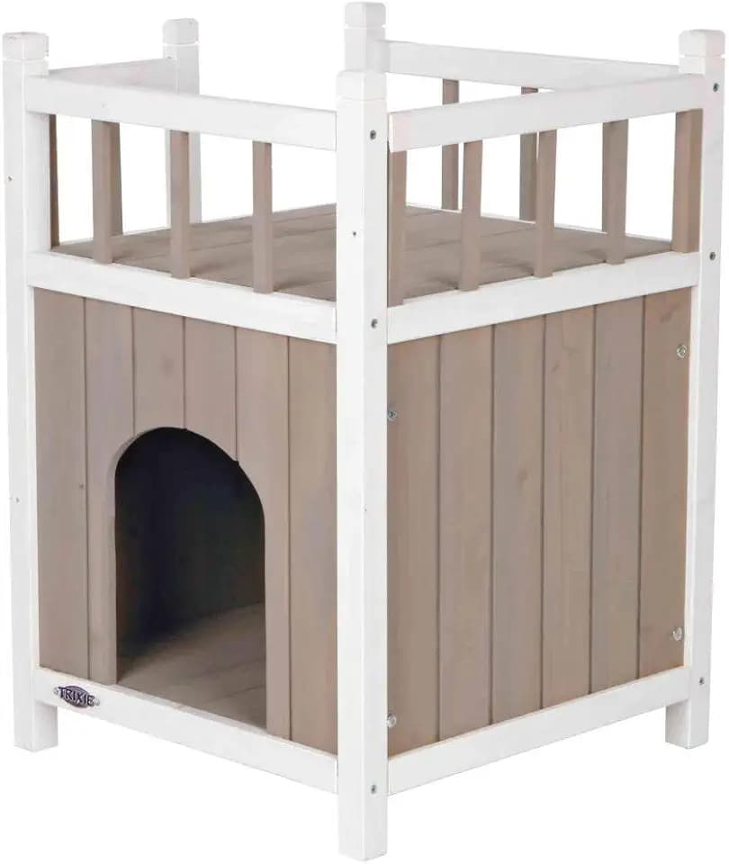 TRIXIE Cat Home with Balcony, Elevated Cat House, Weatherproof Shelter, Ideal for Cats and Small Dogs 17.5 x 17.5 x 25.5 in.