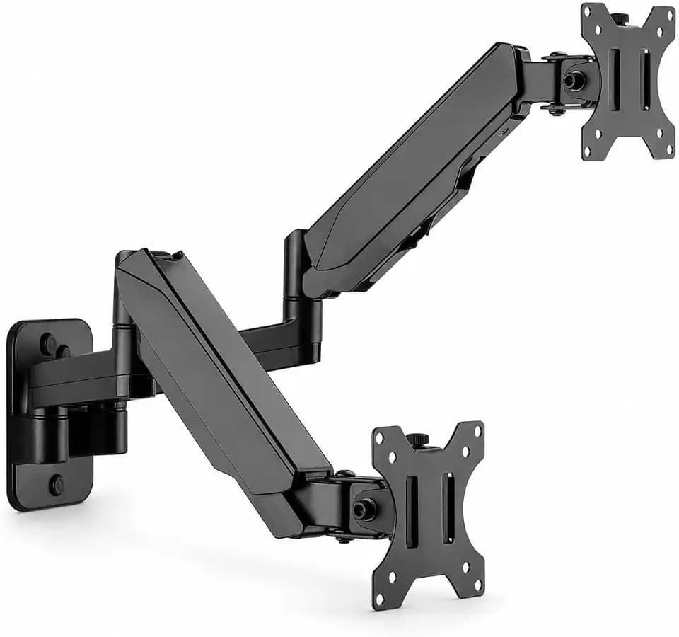 Mount-It! Dual Monitor Wall Mount Bracket - Double Computer Monitor Wall Mount With Two Height Adjustable Full Motion Arms Tilt up to 17" - 32" Inch Screens with 75, 100 VESA Patterns, 19.8 Lb Per Arm