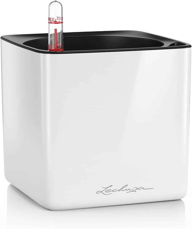 Lechuza-Gefäß mit Bewässerungssystem Cube Premium 16 weiß Hochglanz