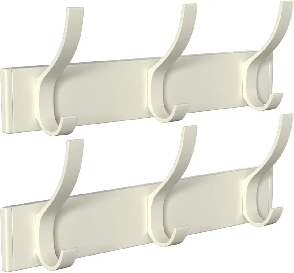 White 3-Hook Wall Coat Rack – Modern Metal Hanging Track, No-Drill Adhesive Mount, Space-Saving Entryway Organizer for Jackets, Hats & Bags, Perfect for Bathroom, Bedroom, Hallway (2-Pack)
