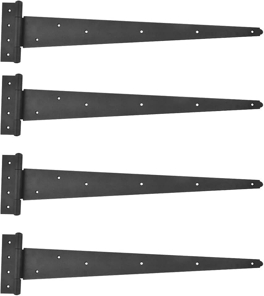 Renovators Supply Manufacturing Black T Strap Shed Door Hinge 25-1/4 Inch Rustic Flush Mount Black Iron Barn Door Shed Hinge with Hardware Pack of 4